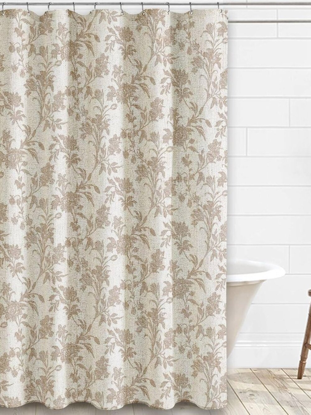 Beige Floral Cotton Linen Shower Curtain Cottagecore Bathroom 72x78 Inch NEW